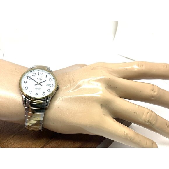 Timex Men's Watch T2H311 Indiglo White Dial Quartz Two Tone Expansion Band 35mm - Picture 4 of 14